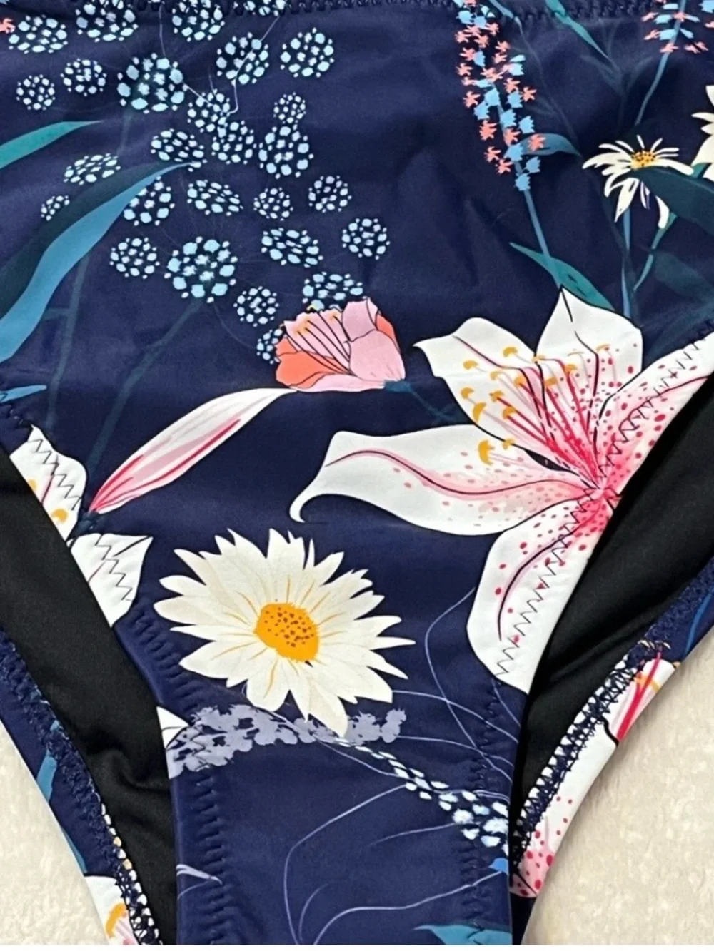 NWT Cupshe Navy Floral Crochet Trim Bikini Bottom Women's Size XXL
